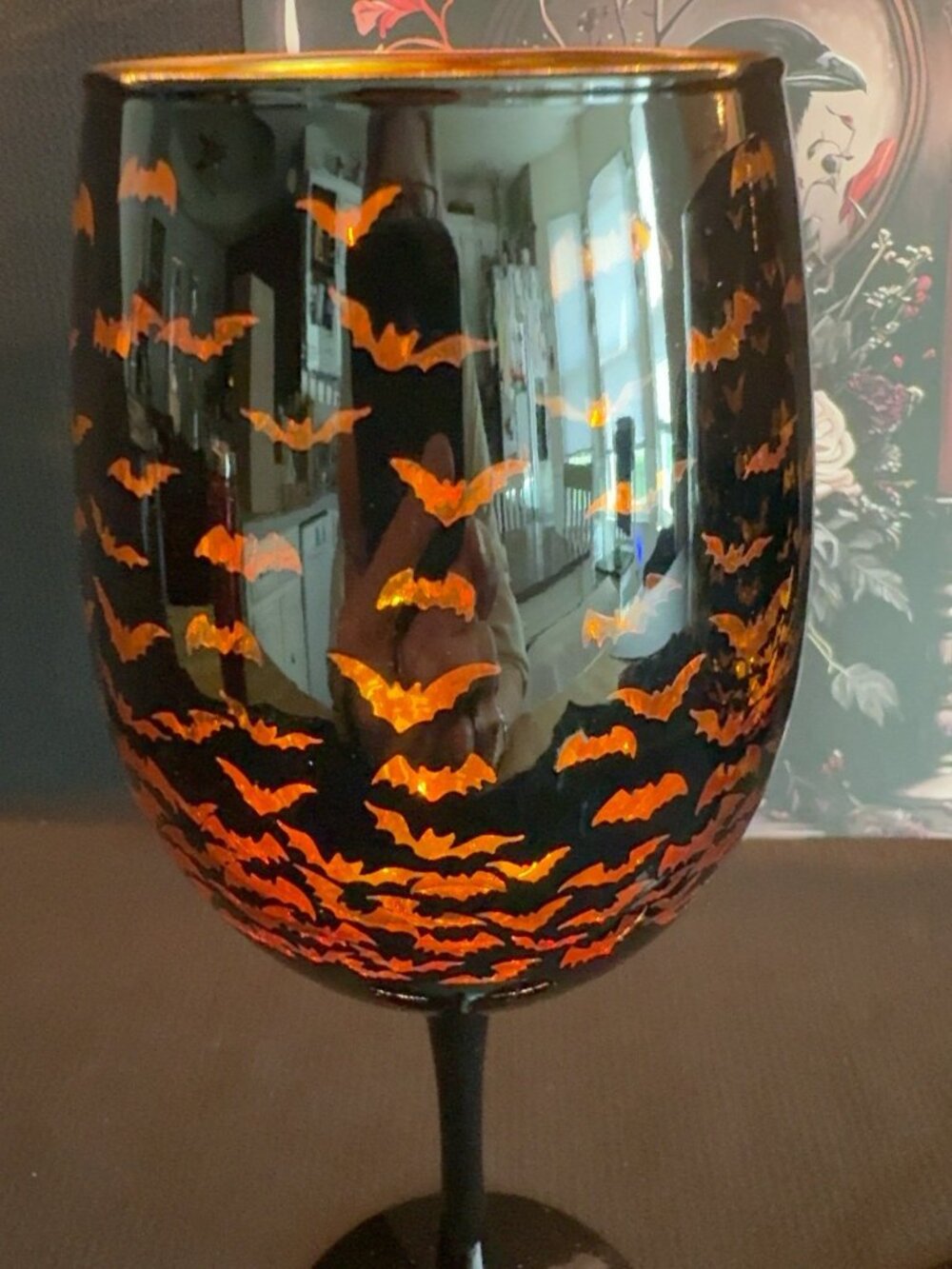 Halloween Bat Wine Glasses Set of 2 Black Orange